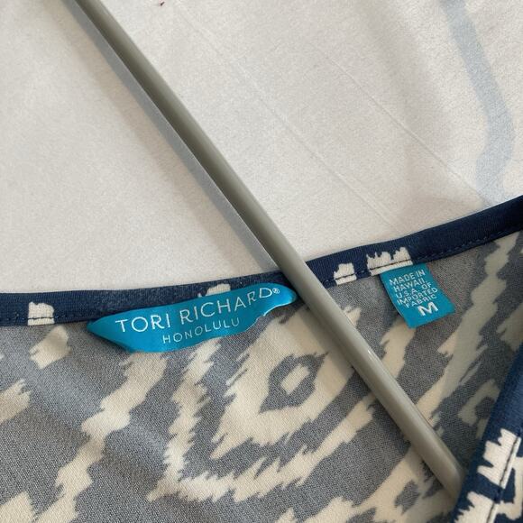 Tori Richard Honolulu Women's Blue Modern Print Dress Size M Artsy Stretchy‎ - Picture 5 of 11